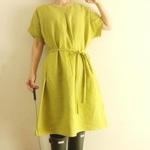タックワンピース。C&Sカラーリネン　ラフランス色　*受注製作*【М～L】