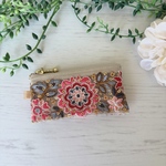 印鑑サイズ・インド刺繍リボンフラットポーチミニ・ピンク