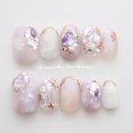 紫陽花drop ネイルチップ　ニュアンスネイル　パープル　紫　紫陽花　マグネット　ビジュー　ウェディング　結婚式　梅雨　夏