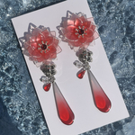 グラデ 芳月下美人 レッド×ホワイト♥️‎🤍 揺れる ピアス イヤリング
