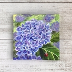プチキャンバス絵画シリーズ♡アクリル画《原画》  ✴︎  紫陽花とてんとう虫  ✴︎