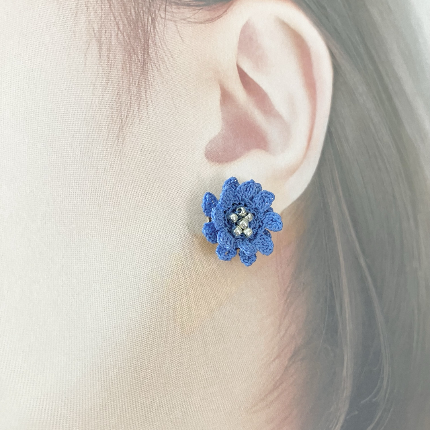 かぎ針編み 一輪花ピアス ブルー - fukunowa | minne byGMOペパボ 国内