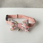 猫　首輪　リネン×リバティリボン　くすみピンク