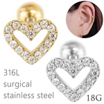ハート ボディピアス ジルコニア サージカルステンレス ミニサイズ 軟骨 18G 20G 片耳