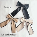 大人かわいい♡レザー風リボンのバレッタ 8cm 《全3色》黒/ベージュ/アイボリー
