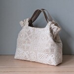 【送料込み】ミナペルホネンハンドメイドシャーリングバッグ（フォレストタイル、ベージュ）