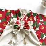 咲きほこる椿のベビー袴／女の子｜赤｜お宮参り　お食い初め　100日祝い　100日　百日祝い　七五三　結婚式　ひなまつり　桃の節句　レトロ　和柄　古典　