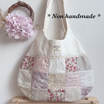 068**ハンドメイド グラニーバッグ 刺繍 パッチワーク 花柄 ピンク 淡色