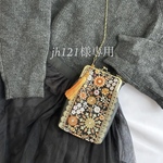 jh121様専用   インド刺繍リボン　がま口スマホショルダー　スマホポーチ　スマホポシェット　iPhoneケース　ブラック/オレンジ