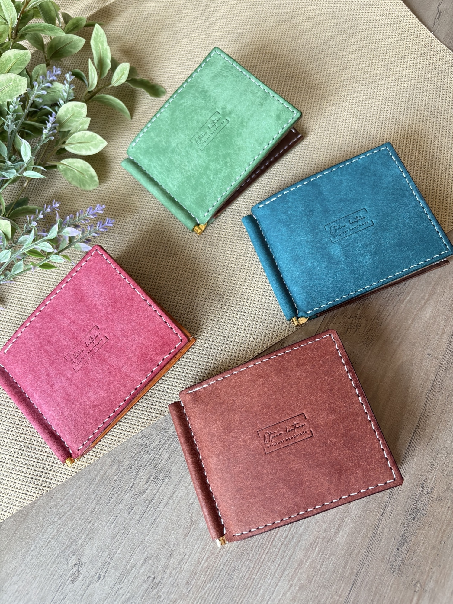 マネークリップ財布　レザー　ハンドメイド ブライドルレザー マネークリップ 小銭入れつき