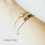crystal stone×gold design ２連バングル 