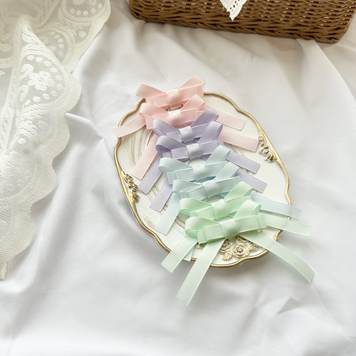 2点セット］レースリボン ツインテール ヘアゴム リボン 子供