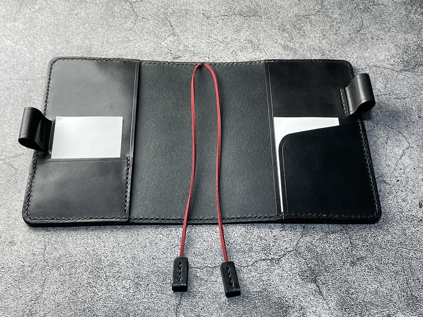 手縫】ほぼ日手帳カズンA5用ブラック黒色本革手帳カバー（角花飾）2本
