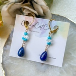 【一点物･再販不可】ラピスラズリ スリーピングビューティーターコイズ ハーキマーダイヤモンド ピアス イヤリング イヤーカフ