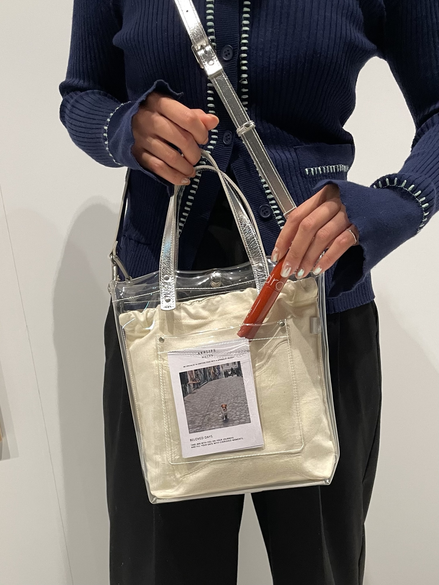 IOPELLE イオペレ シルバー レザー　クリア トート バッグ　2点セット シルバー好きに届け♡「大人のクリアバッグ」 2WAY 本革 クリア