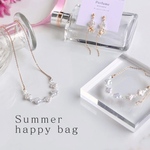 【サマーハッピーバッグ】小花パール×クリアビーズのアクセサリーセット　| ネックレス　ブレスレット　耳飾り