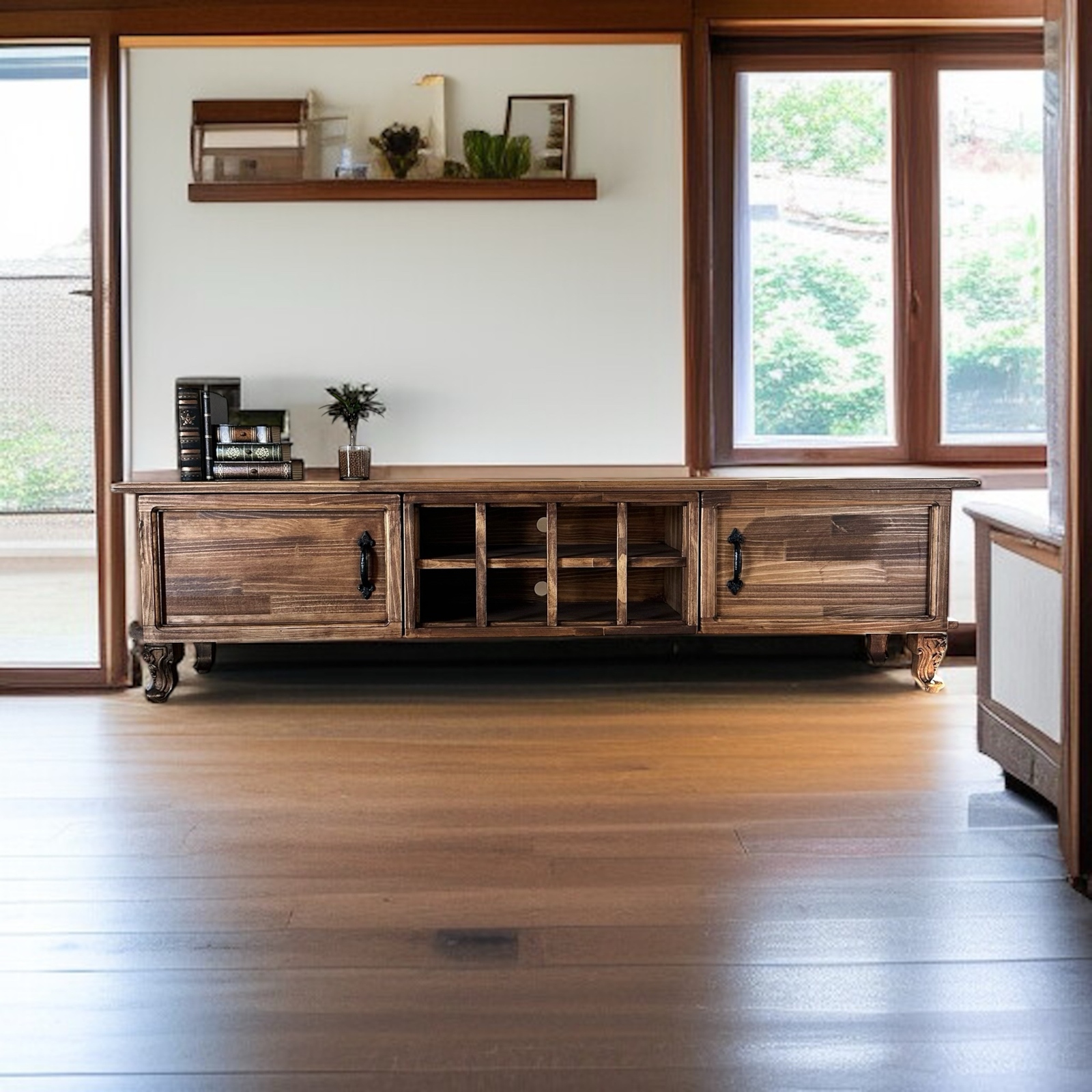 美しい 猫脚 英国 テレビボードA /アンティーク テレビ台 ラック 木製