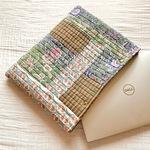 《ラスト1点》パソコンケース　ブロックプリント　パッチワーク　グリーンベース