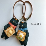 【羊毛フェルト】猫 の パン屋 さん の バッグチャーム＊キーホルダー（黒猫兄弟）