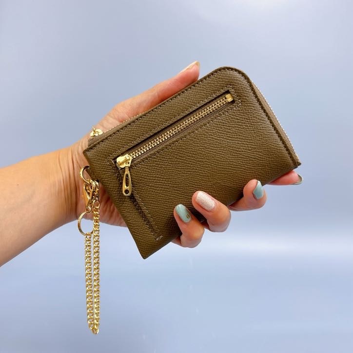 牛革ミドルウォレット　シャンパンゴールド L字ファスナー財布 牛革 10枚カードポケット コンパクト財布