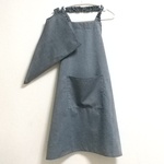 ☆１セット限定特価☆ 150cm【腰回り選択可】綿ポリ無地（グレー）ゴム紐付 子供用エプロン・三角巾セット