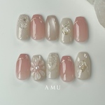 【NEW】　ネイルチップ　soft🩰　ウェディングネイル　ブライダルネイル　成人式ネイル　ぷっくりフラワー　花ネイル　夏ネイル　ぷくぷく　うるうる　マグネット