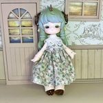 1/12ドール ノースリーブワンピース　草花グリーン