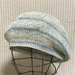 SALE🌟春夏🍀ニュアンスグラデーションの艶やかリリヤーンヤーンで編んだ♪チョコンとベレー帽/col.2イエローグリーンミックス/再販
