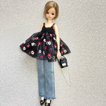 再販なし　黒×紐赤　レース　花柄　キャミ　ワンピース　　リカちゃん　ピュアニーモ　ワンピース　ジャケット　ショートパンツ　ブラウス