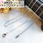 2本 全長約52㎝ ステンレス ネックレスチェーン アジャスター タグ付き アズキチェーン ネックレス/シルバー（I-242） 