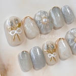 【NO.129】 フラワーネイル チューリップ マグネット ブルー ニュアンス 夏