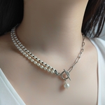 【ラスト1点-再入荷】【小粒パール】ネックレス・ブレスレット　小粒パール/2重パール/シルバー/モード/大人かっこいい/上品/エレガント/華奢見え