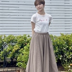 シンプルで美しいサーキュラースカート ＊マロンベージュ＊国産コットンリネン