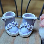 ☆オビツ11　靴　お花畑ブーツ　お花　ペールパープル　薄紫　☆　ミディブライス　オビツ１１　☆　牛ヌメ革　ドール　ハンドメイド　ミニチュア
