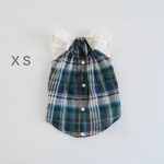[犬服] XSサイズ 完成品 チワワ　　　　　　　　　　　　　チェック柄 袖レース キャミソール ワンピース　　　　　　　　　　　　背中開き バックオープン　