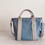 ☆maro-maro様専用☆ トートバッグM (持ち手傾斜) ショルダー付き ブルージェイド×アイスグレー倉敷帆布 