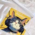 レタパ無料）music is freedom猫ちゃんTシャツホワイト/フロントプリント/メンズXL/リラックスウエア