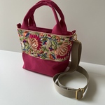 インド刺繍リボンと帆布のミニトート◇oriental beige×vivid pink