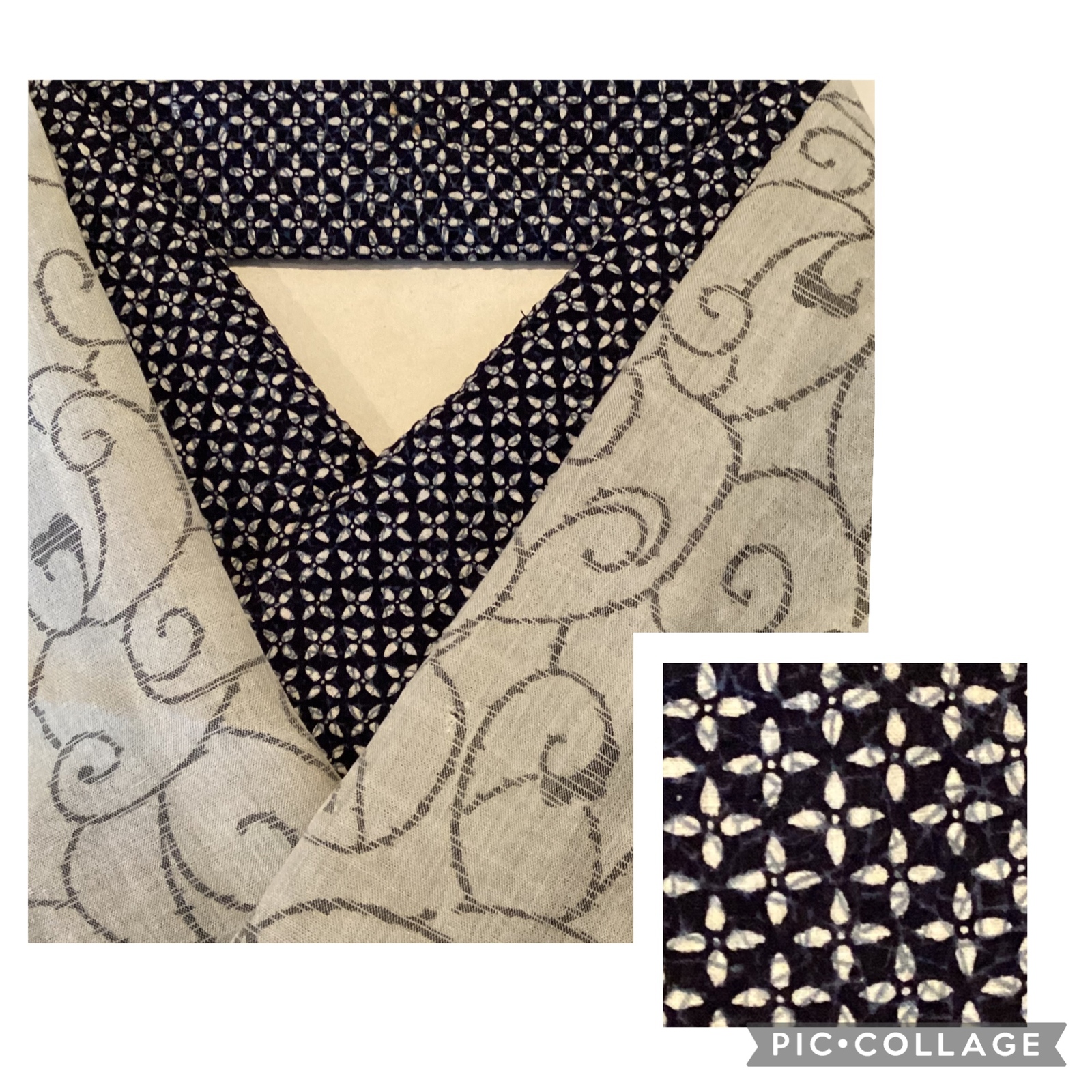 セール【古布】藍 更紗 テーブルセンター リバーシブル テーブル