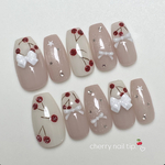 さくらんぼネイル l チェリーネイル l chrry nail l ガーリーネイル l リボンネイル l 星ネイル l ピンクネイル l ワンホンネイル l 推し活ネイル l ネイル l ネイルチップ