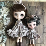 2686 ブライス ミディブライス のお洋服 猫のお揃い ワンピース ベージュ Blythe ブライス リカちゃん アウトフィット 洋服  
