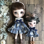 【再販】2687 ブライス ミディブライス お洋服 猫のお揃い ワンピース ブルー  Blythe ブライス リカちゃん アウトフィット 洋服  