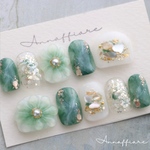 【1点限定！現品販売】ふんわり和装ネイルチップ　/Annaffiare 振袖　和柄　着物　前撮り　結婚式　白無垢　ウェディング　ブライダル　菊柄和風成人式和柄花柄ミラーシンプル大人可愛い後撮り結婚式