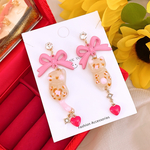 大人可愛いෆ˚* ヒョウ柄 猫ᒼᑋªⁿꕤ︎︎·͜· ピンクリボン🎀 ハンドメイドピアス イヤリング レディース アクセサリー 