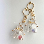 🍎受注製作🐻りんごとくまちん入りの透明なポーチ　キーホルダー(りんごの色が選べます！)