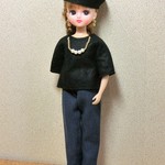 リカちゃん＊秋のトップ・パンツのセット　黒01