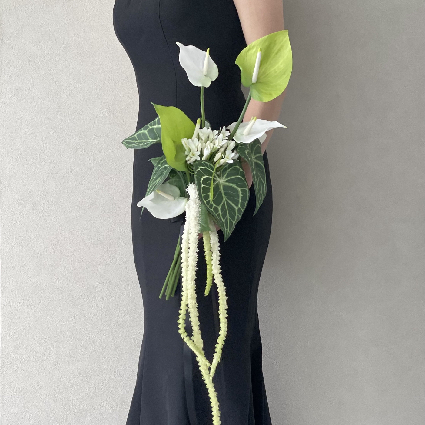 sale　ウェディングブーケ　造花　アンスリウム　カラー　アマランサス　胡蝶蘭 バーガンディ＆ピンクのウェディングブーケ アマランサス アンスリウム