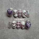 ネイルチップ　ハート　　推しネイル　紫　夏ネイル　リボン　人気　ぷっくり　マグネット　クリア　ニュアンス　派手　個性派　成人式　卒業式　ブライダル　うるうる