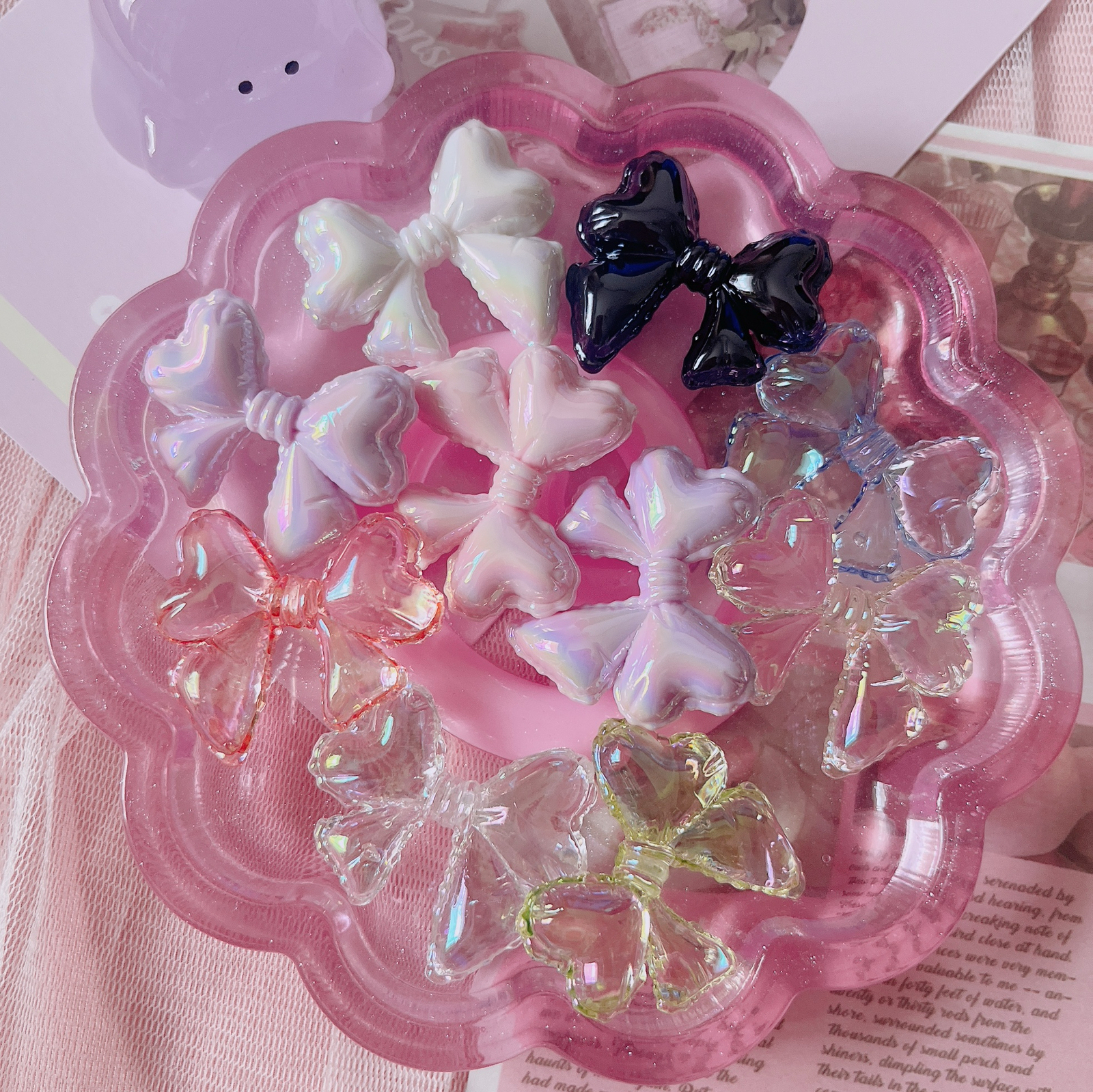 sale‼️N3348 カスタムボールペン 薔薇ビーズ ハート 再販なし！ A−17 カスタムボールペン対応 ぷっくりハート パープルビーズ