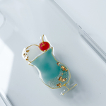 日常にレトロを♡クリームソーダのiPhoneケース　クリア　透明　大人かわいい　おしゃれ　ゴールド　キラキラ　線画　ハード　金箔　ガラス風　メロンクリームソーダ　昭和レトロ